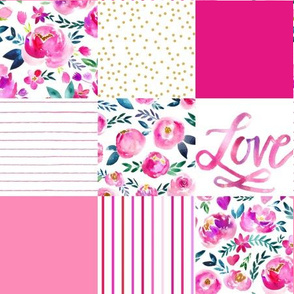 xoxo valentine florals pink cheater quilt 