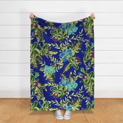 Jumbo Vintage Tropical Orchid-royal blue