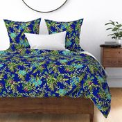 Small Vintage Tropical Orchid-royal Blue