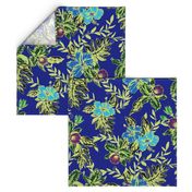 Small Vintage Tropical Orchid-royal Blue