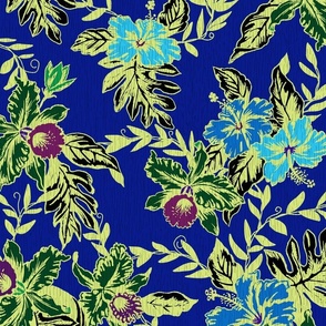 Small Vintage Tropical Orchid-royal Blue