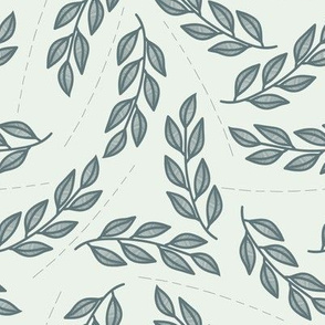 Lines and dark teal leaves with mint background // lined leaves // modern leaves