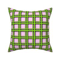 Geometric Plaid - Green on Pink 