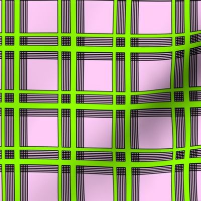 Geometric Plaid - Green on Pink 