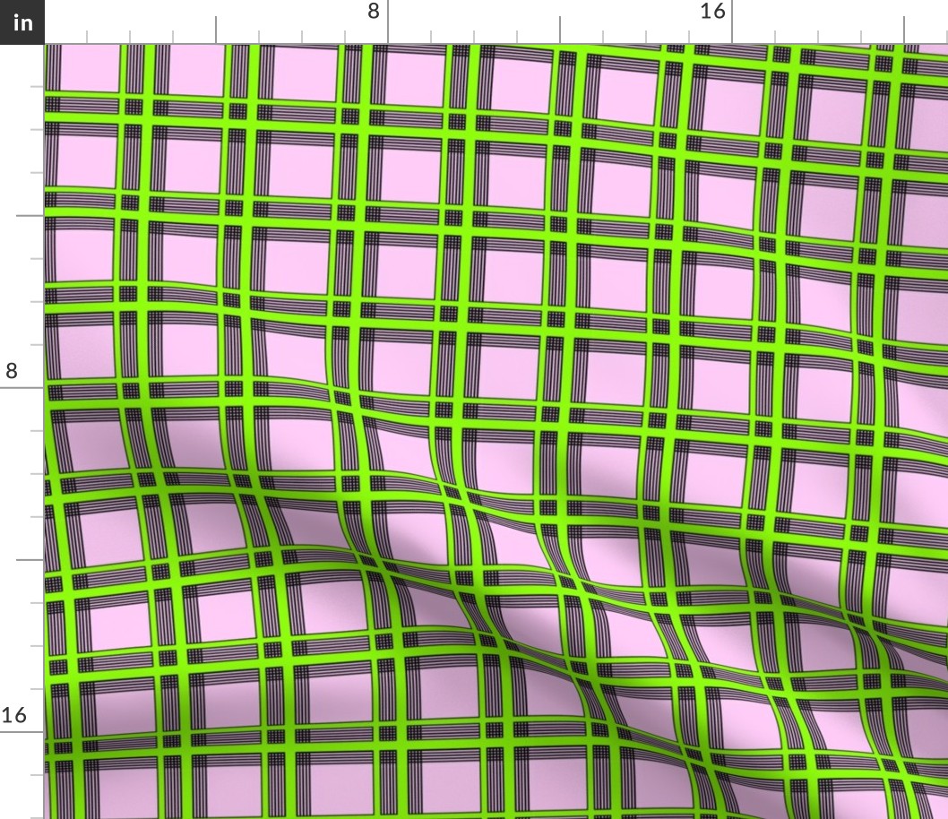 Geometric Plaid - Green on Pink 