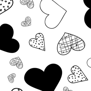 Whimsical hearts in Black and White