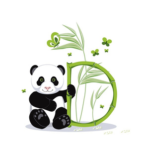 The letter D and Panda, white background