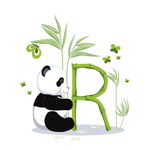 The letter R and Panda, white background