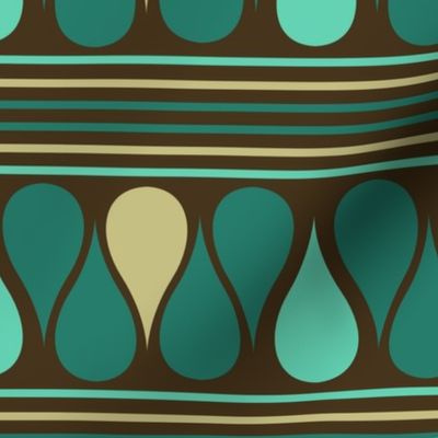 Teal Raindrops and Stripes on Brown