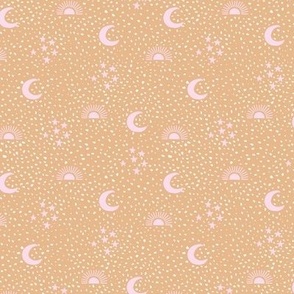 Boho universe sun moon and stars lunar magic summer spots Scandinavian style nursery pink ginger SS