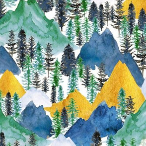 The Mountains Call in Indigo, Forest Green and Gold