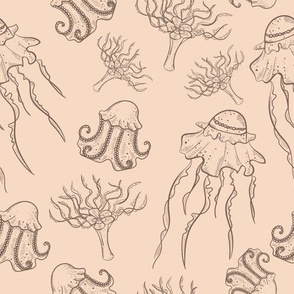 Vintage nautical marine life seamless pattern