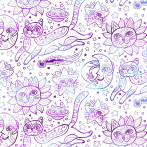 Celestial Cats in White Purple