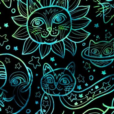 Celestial Cats in Black Green