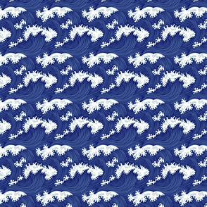 Japanese waves navy blue (small scale)