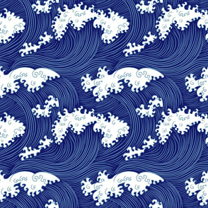 Japanese waves navy blue (large scale)