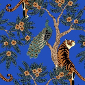 tiger and peacock cobalt blue (large scale)