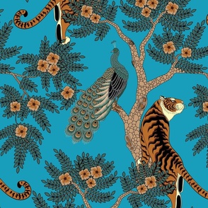 tiger and peacock cerulian blue (large scale)