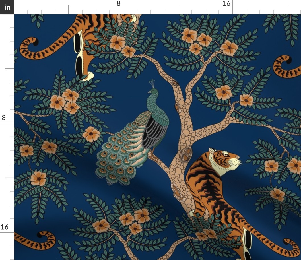 tiger and peacock blue (large scale)