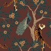 tiger and peacock emerald green (large Fabric