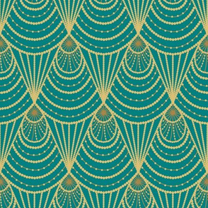 Art deco gold beads on teal 