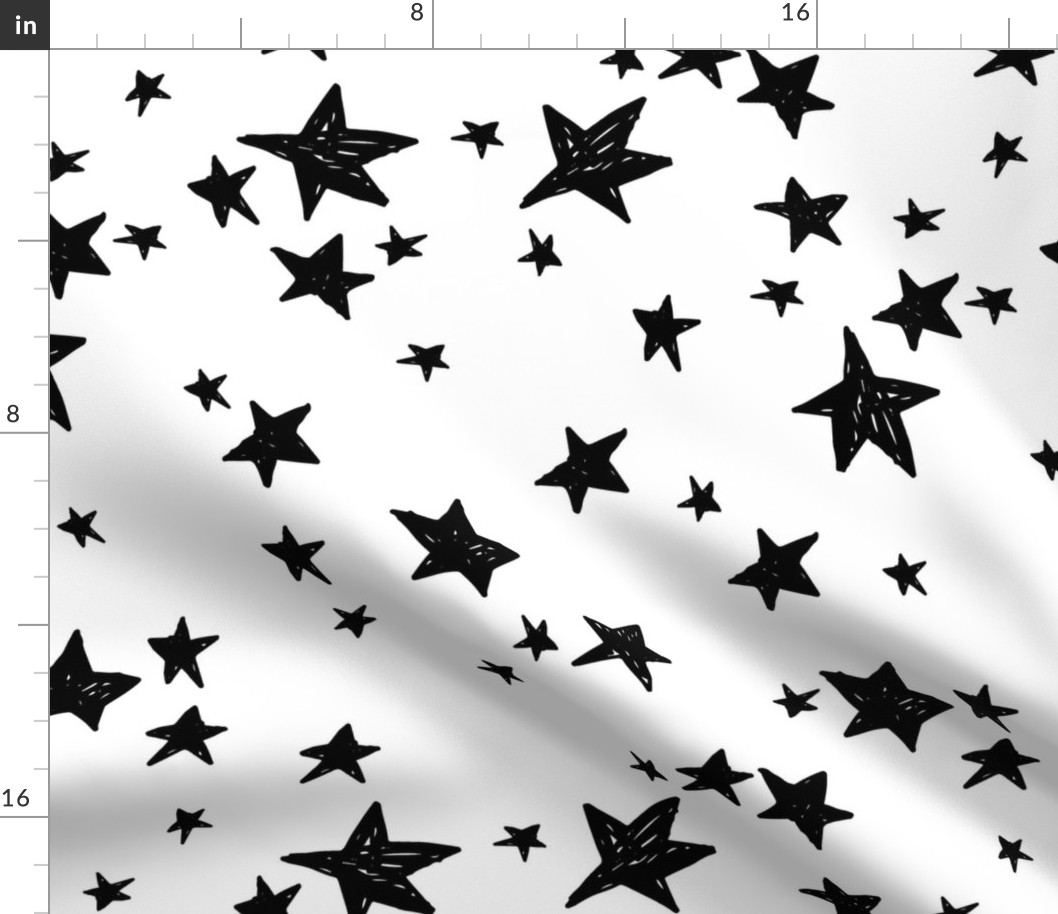 LARGE star fabric, black and white stars