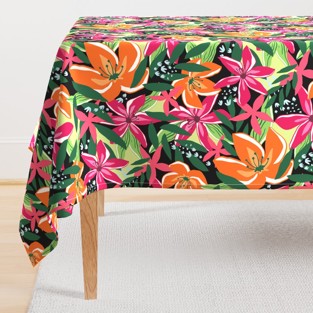 Tropical Floral Black Pink Orange