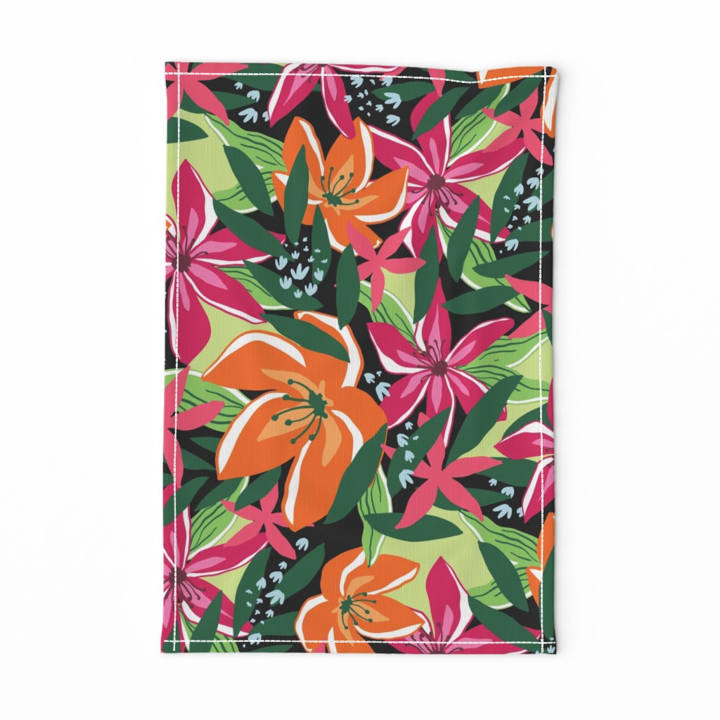 Tropical Floral Black Pink Orange