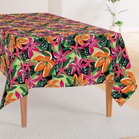 Tropical Floral Black Pink Orange