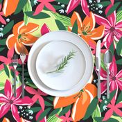 Tropical Floral Black Pink Orange