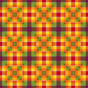 Quilt Block Plaid in Red Orange Green Black