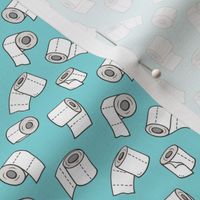 Trendy Toilet Paper Tissue Rolls on Aqua Blue Tiny Small 