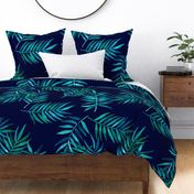 Paradise Palm Leaves - green, blue, teal on navy - extra large
