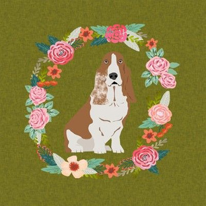 8 inch basset hound wreath florals dog fabric - rose