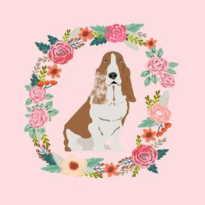 8 inch basset hound wreath florals dog fabric - rose pink