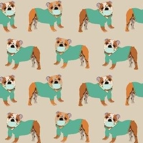 english bulldog scrubs fabric - medical, nurse fabric - dogs fabric, bulldog nurse - sand