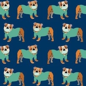 english bulldog scrubs fabric - medical, nurse fabric - dogs fabric, bulldog nurse - navy