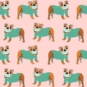 english bulldog scrubs fabric - medical, nurse fabric - dogs fabric, bulldog nurse - pink