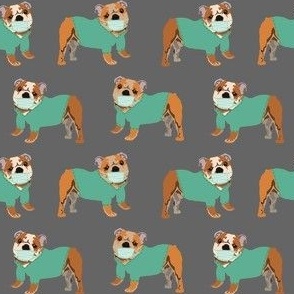 english bulldog scrubs fabric - medical, nurse fabric - dogs fabric, bulldog nurse - charcoal