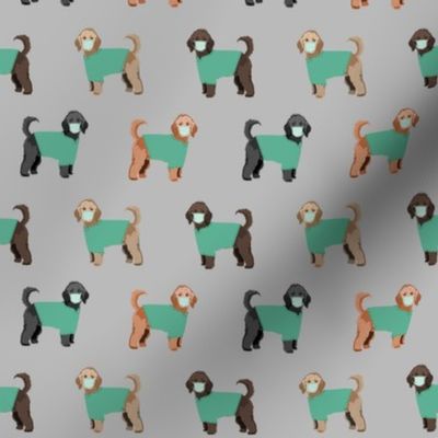 doodle scrubs fabric - golden doodle fabric, nurse fabric, medical fabric - grey