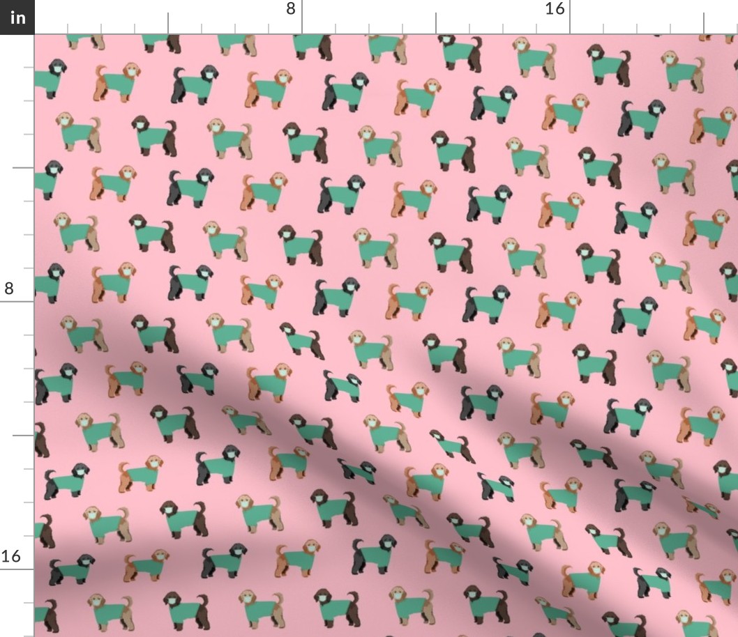 doodle scrubs fabric - golden doodle fabric, nurse fabric, medical fabric -pink