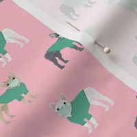 frenchie scrubs fabric - french bulldogs fabric, nurse fabric -  pink
