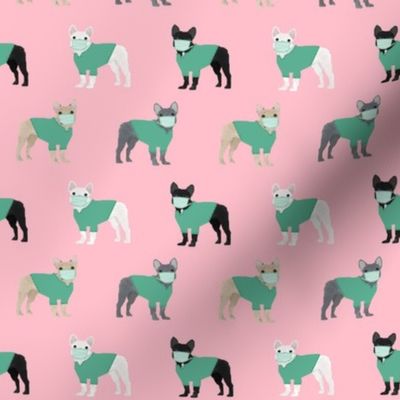 frenchie scrubs fabric - french bulldogs fabric, nurse fabric -  pink