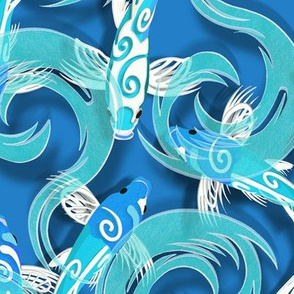 Papercuts | Blue Koi Fish on Solid Blue | Large