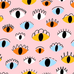 Colorful abstract eyes on pink