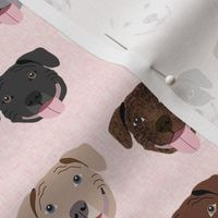 happy pitbull fabric - cute pitbulls design , dog fabric - pink