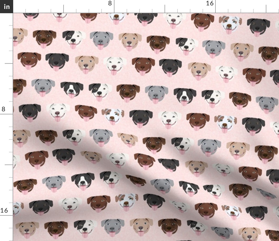 happy pitbull fabric - cute pitbulls design , dog fabric - pink