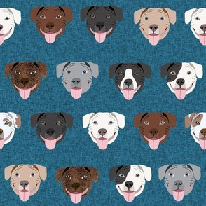 happy pitbull fabric - cute pitbulls design , dog fabric - dark blue