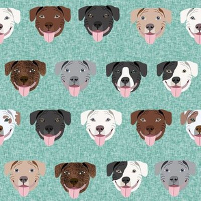 happy pitbull fabric - cute pitbulls design , dog fabric - green