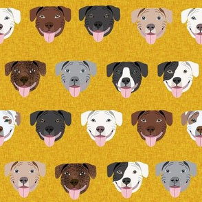 happy pitbull fabric - cute pitbulls design , dog fabric - yellow